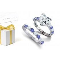 Color of The Sky: Popular Heart Shaped Diamond atop Round Blue Fine Blue Sapphires & Diamonds & Platinum Ring 