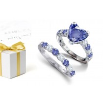 Just Shimmers in Colors: Heart Deep Blue Sapphire atop Round Blue Sapphire Diamond Ring & with Sapphire Diamond Band
