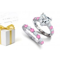 Of Colours: Popular Heart Shape Diamond atop Round Rare Deep Pink Sapphire & Diamond Ring & with A Sapphire Diamond Band