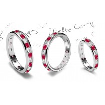 14k White & Platinum Gold Diamond & Vivid Red Ruby Eternity Ring