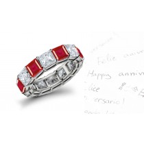 Dazzling: Prong Set Square Ruby & Princess Cut Diamond Eternity Ring