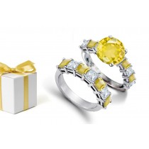 Impressive Sapphire Jewels: This 14K Yellow Gold Round Diamond & Sapphire Bridal Set
