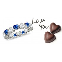 Very Popular Shape Bezel Set Heart Sapphire & Heart Diamond Eternity Wedding Band Created