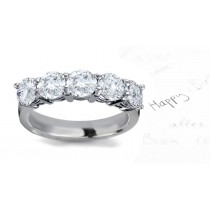 Platinum Prong Set Five Stone Round Diamond Anniversary Ring