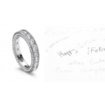 Finely Crafted Diamond Eternity Wedding Band with cast engraved scroll motif sides in White Gold