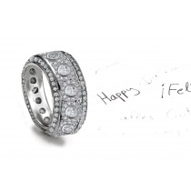 Diamond Band Encrusted with Diamonds & Bezel Set in Center & Bead Set Diamond Halos in Gold