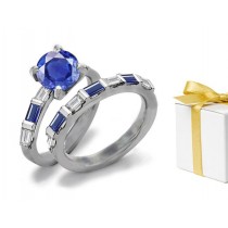 Mystical & Spiritual: Sparkling Deep Blue Color Round Cut 4.30 Sapphire Ring With Diamonds 18 White With 2 Rings of Gold