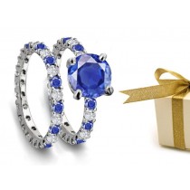 Celebrate Eternal Love: Classic Round Cut Rare Deep Blue Fine Sapphire & Diamond Fashion Ring in 14k White Size 5,6,7,8,9 5.4 CT