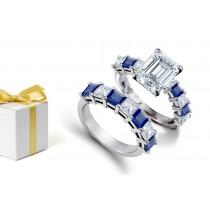 The Stone of Venus: This Yellow Gold Octagon Diamond & Gemini Sapphire Bridal Set