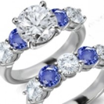 Splendid & Peculiar Tint: This is Imported From Ceylon 7 Stone Rare Blue Sapphires & Diamonds Gold Ring in 14k White 925 Silver