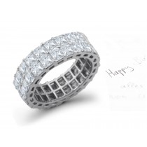 Princess Cut Diamond Cocktail Ring with Two Sparkling Rows of Diamond in Platinum & Gold