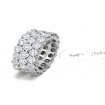 Brilliant Cut Round Diamond Cocktail Ring with Three Sparkling Rows of Diamond in Platinum & Gold