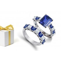 Rare Gems Centerpieces: A 14K Yellow Gold Octagon Diamond & Sapphire Bridal Set