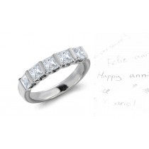 Princess Cut Diamond Five Stone Bar Set Diamond Anniversary Ring