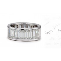 Platinum Emerald Cut Channel Set Diamond Eternity Rings.