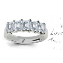 Platinum Bar Set Emerald Cut Diamond Half Eternity Ring.