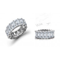 Platinum Prong Set Octagon Diamonds Eternity Rings.