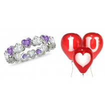 Purple Sapphire Hearts & Diamond Hearts Stylish Unique Eternity Rings