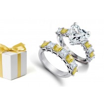Popular For Hundreds of Years: Heart Diamond atop Square Deep Yellow Sapphire Diamond & Gold Ring Bears Sapphire Diamond Wedding Band