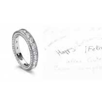 A Rich Heritage: Finely Crafted Diamond Eternity Wedding Band with cast engraved scroll motif sides in 18k White Gold Anniversary Band