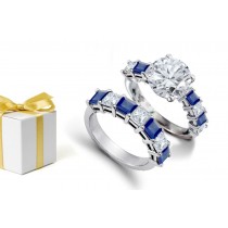 Swirling Fragments of Light: 14K Yellow Gold Brilliant Round Diamonds Accent & Royal Blue Sapphires Bridal Set