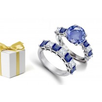 Other Worldly Presences: 14K Yellow & White Gold Sparkling Round Diamonds & Sapphires Blue Stones Bridal Set