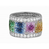 French Micro pave Multiple Rows of Multi Colored Stones & Diamond Eternity Rings