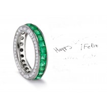 Micro pave Halo Brilliant Round Diamond & Square Emerald Eternity Rings