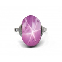 Womens Edwardian, Belle Epoque, French Platinum, Rare Deep Pink Luscious, Deeply Saturated Star Sapphire