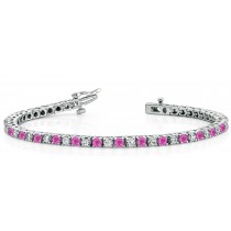 Sapphire Diamond Tennis Bracelets: Platinum Round Pink Sapphire and Diamond Tennis Bracelet