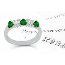 Five-stone Diamond Half Hoop Rings: Whole Heart Diamond & Heart Emerald Five Side Stone Anniversary Hoop Ring
