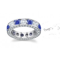 Designer Diamond Blue Sapphire 18k White Band Size 3 to 12