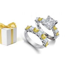 The Stone of Jupiter: Sapphire Square Yellow Stone & White Diamond in this Stylistic Bridal