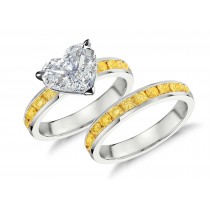 Handcrafted Yellow Sapphire & Diamond Engagement Ring & Wedding Anniversary Band Bridal Set