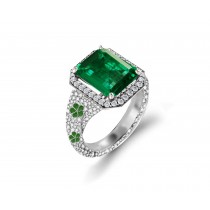 Precision Set Delicate French Micro Pave Halo Rings With Emerald & Diamonds