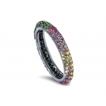 Delicate Women's Eternity Rings Featuring Multi-Colored Diamonds and Gemstones in Halo Precision Micro pave Settings