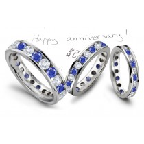 Fascinating: Round Blue Sapphire & Diamond Eternity Wedding Band