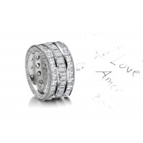 Tailor Designed Sparkler of Baguette Cut Diamonds bordered by row of Asscher Cut Diamonds & Engraved Sides in 14k White Gold