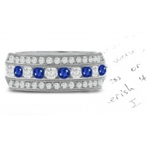 Milgrain & Stacked 6 mm Wide Sapphire & Diamond Eternity Wedding Band