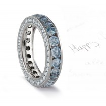 Blue Diamond Engraved Wedding Bands