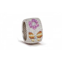 High Quality French pavee Multi-Colored Sapphire & Brilliant-Cut Round Diamond Butterfly & Flower Eternity Rings & Bands