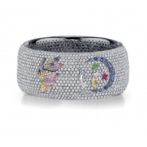 Delicate French pavee Sparkling Brilliant-Cut Round Diamonds & Vivid Multi-Colored Precious Stones Eternity Rings & Bands Featuring Fairy, Moon & Stars