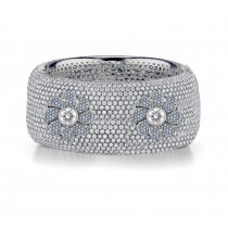 Delicate French pavee Sparkling Brilliant-Cut Round Diamonds & Vivid Multi-Colored Precious Stones Eternity Rings & Bands Featuring Vintage Flower Blooom Designs
