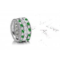 Most Stunning: 6 mm Wide Emerald & Diamond Eternity Engraved Gold Band