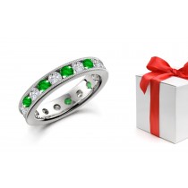 Vivacious: Milgrain Edge Channel Set Emerald & Diamond Eternity Ring