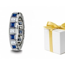 Magical: Contemporary Strong Platinum Bezel Set Diamond & Sapphire Band