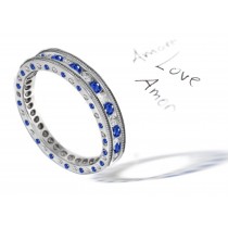 Rushing Swirling Water Blue Sapphire & Diamond Halo Band in Gold