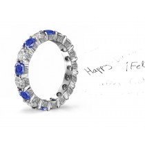 Scrolls & Motifs Decorated Sapphire & Diamond Gold Eternity Band 1 to 4 cts