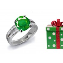 Have The Exclusive Control:Wonderful Crystalline Channel Set Split-Shank Green Emeralds & Diamonds Ring 14k White Gold