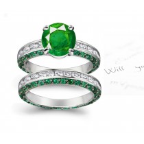 Legendary Pliny & Damigeron:Extrasensory Channel Set Brilliant Green Emerald Diamond Modern Ring Crafted in 14k White Gold